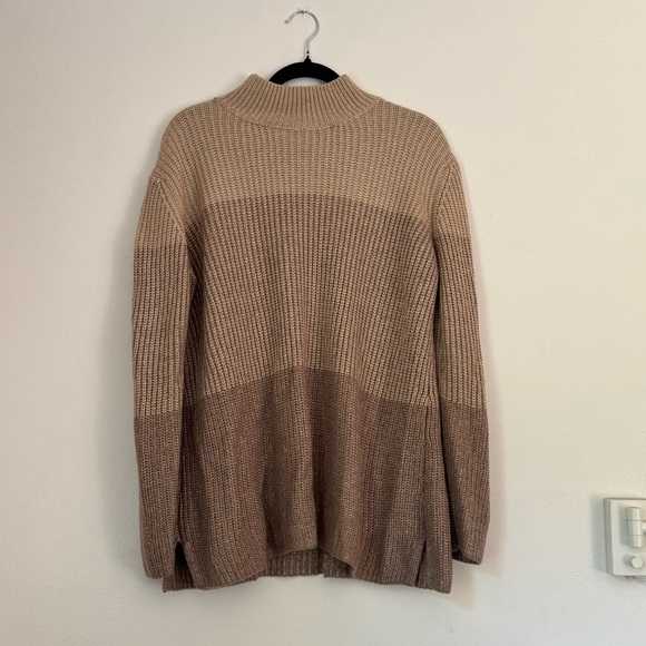 Beige and Brown Knit Mock Neck size Medium Sweater - Picture 1 of 7
